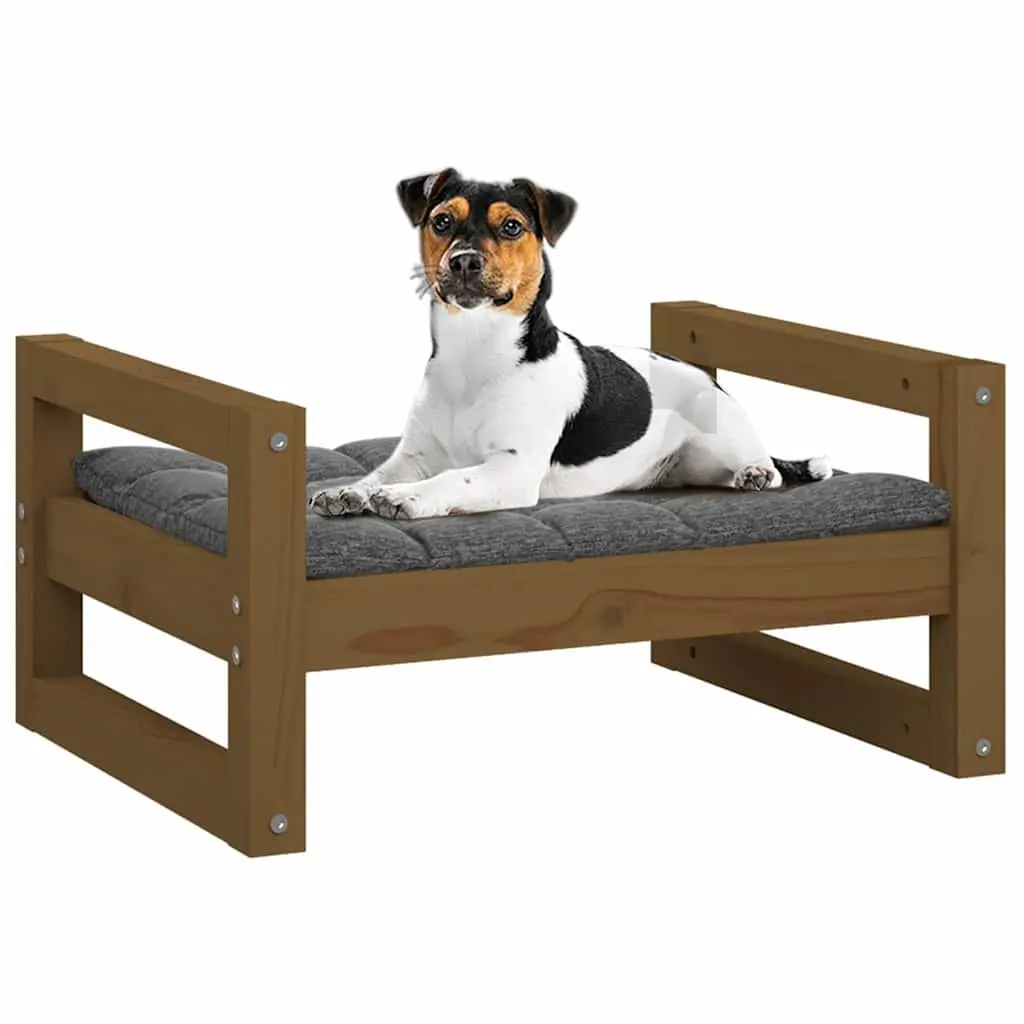Dog Bed Brown Solid Pine Wood Rectangular Frame Sturdy
