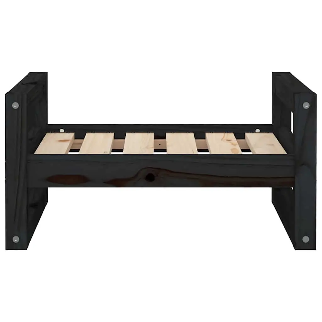 Dog Bed Black Rectangular Solid Pine Wood Frame 55.5x45.5x28cm