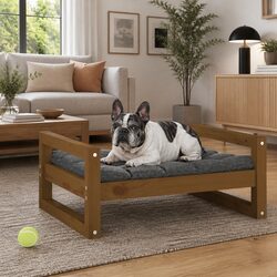 Honey Brown Dog Bed in Solid Pine Wood