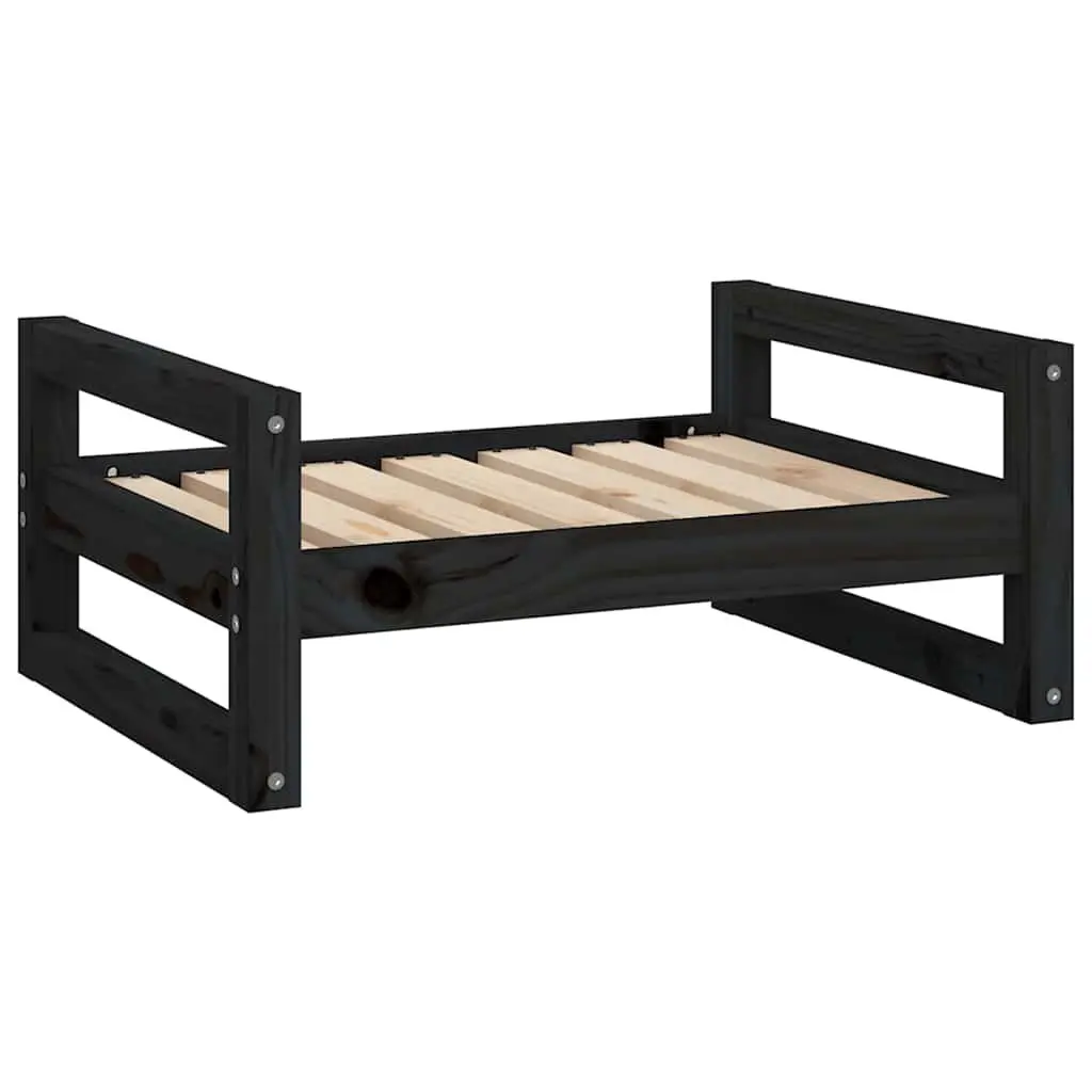 Dog Bed Solid Pine Wood Frame Black Rectangular Minimalist Design Pet Sleeping