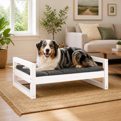 Dog Bed Solid Pine Wood White 75.5x55.5x28cm Rectangular Pet Sleeping Couch