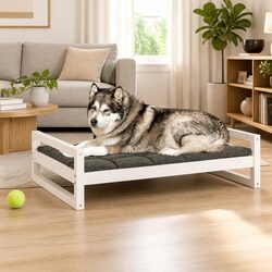 Dog Bed with Solid Pine Frame in White - Quality & Comfort