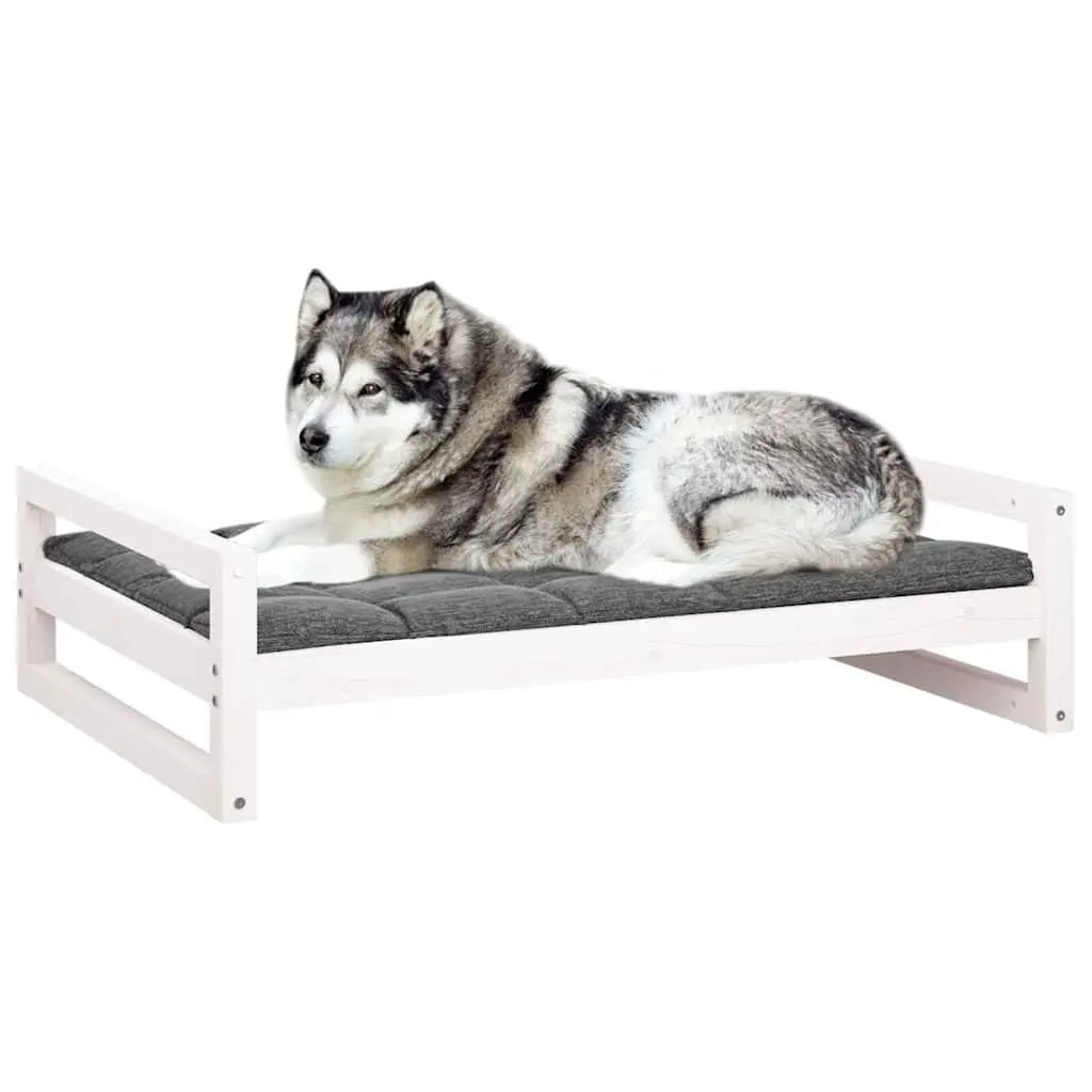 Dog Bed White Rectangular Solid Pine Wood Frame Sturdy Comfortable Pet Sleeping