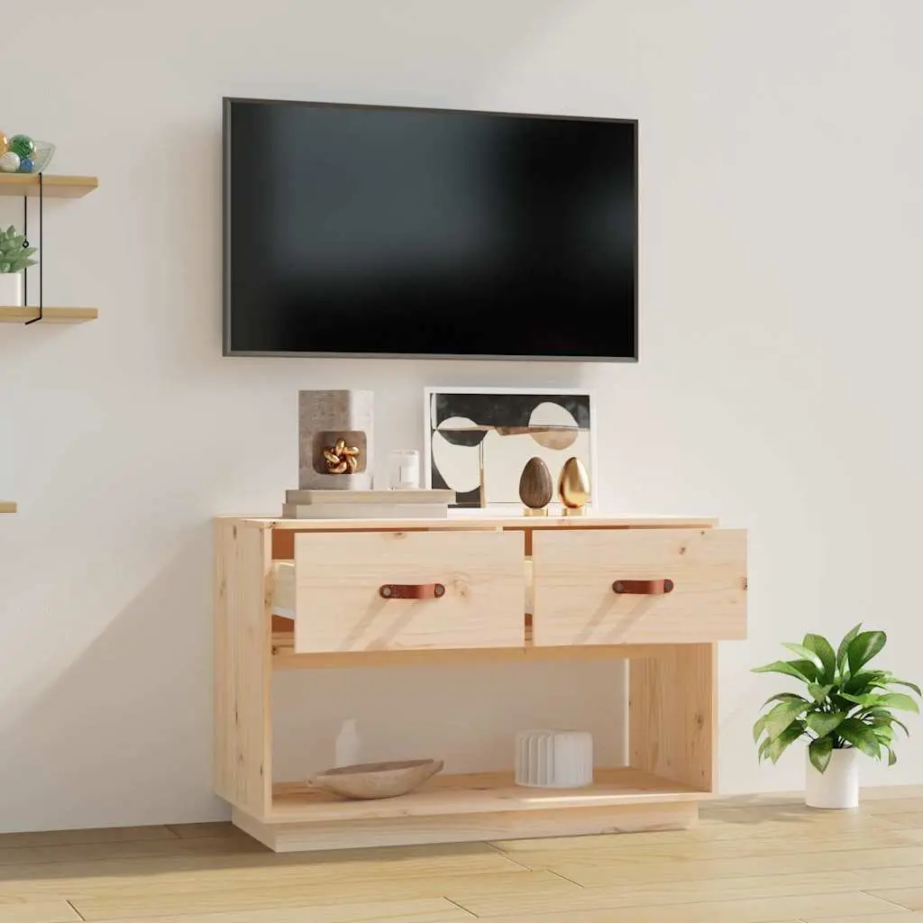 Brown TV Stand Solid Pine Wood Rustic Storage Unit 90x40x60 cm Media Cabinet