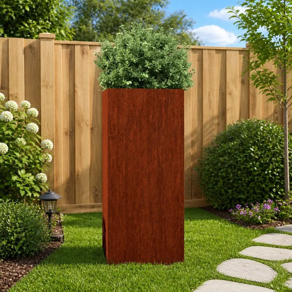 Corten Steel Planter Box Brown 32 x 29 x 75 cm Durable Outdoor Garden Decor