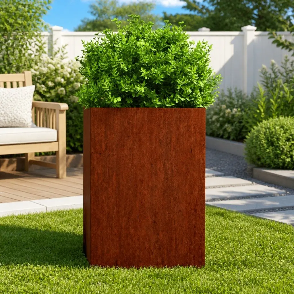 Corten Steel Planter Brown 52x48x75cm Durable Weathering Steel Outdoor Garden Raised Bed