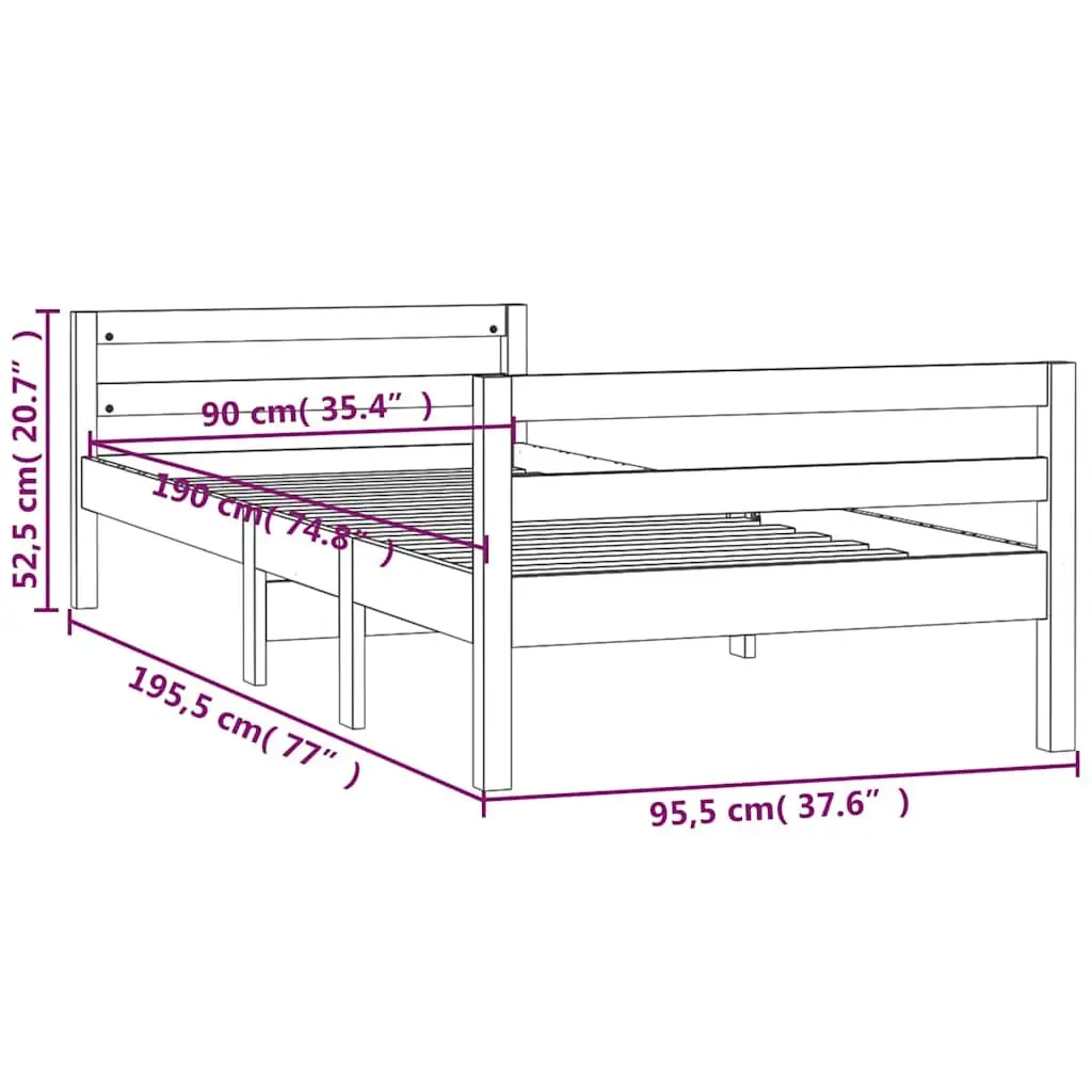 Solid Wood Bed Frame Brown 90x190 cm Slatted Base