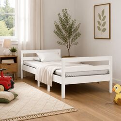 Solid Wood Pine Bed Frame 90x190 cm Slatted Base White Bedroom Furniture