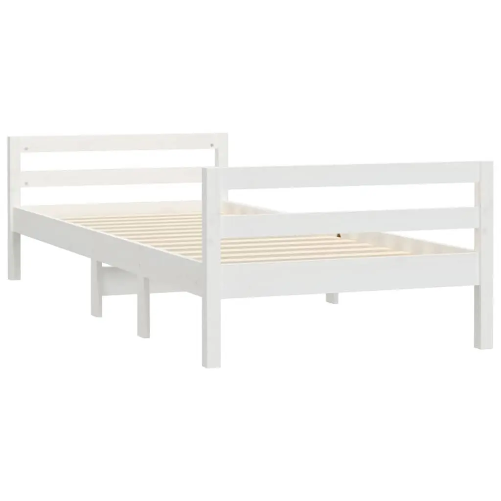 Solid Wood Pine Bed Frame 90x190 cm Slatted Base White Bedroom Furniture