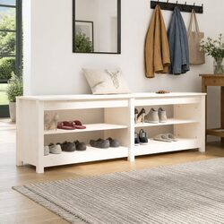 Shoe Bench White Storage Rack 4 Open Shelves Entryway Wooden Organiser