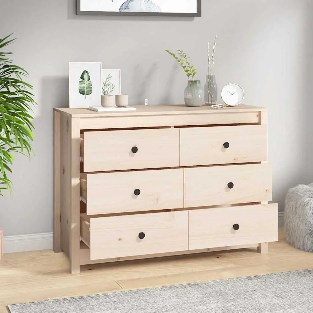Side Cabinet Brown 100x40x72cm Solid Wood Pine Storage Drawers
