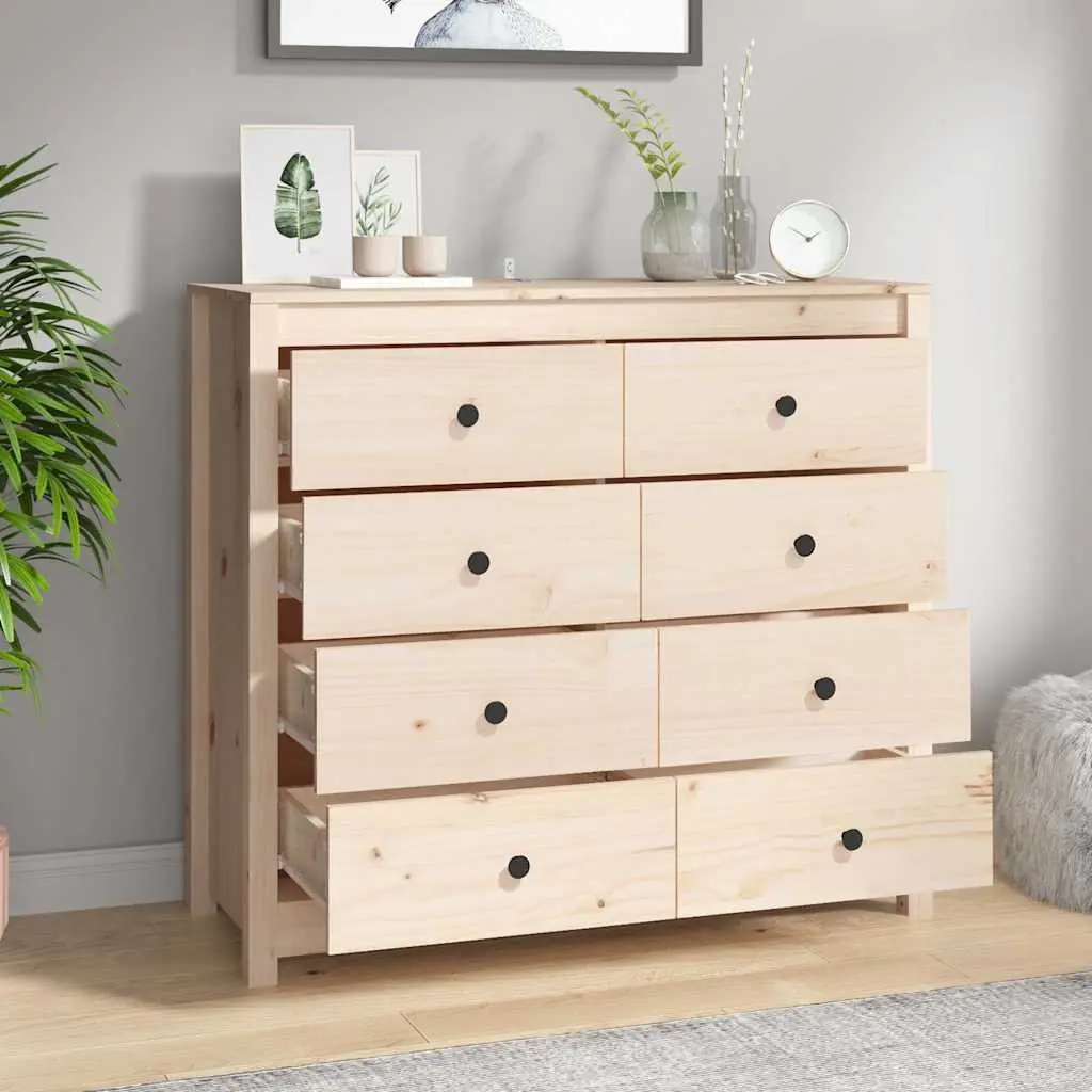 Side Cabinet Brown Solid Pine Wood Storage Drawer 100x40x90 cm