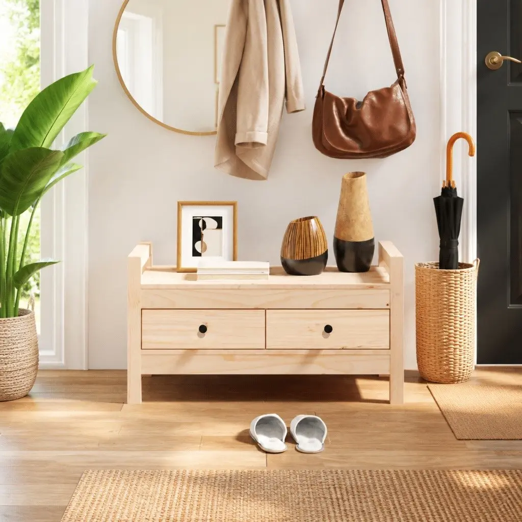 Hall Bench with Storage in Solid Pine