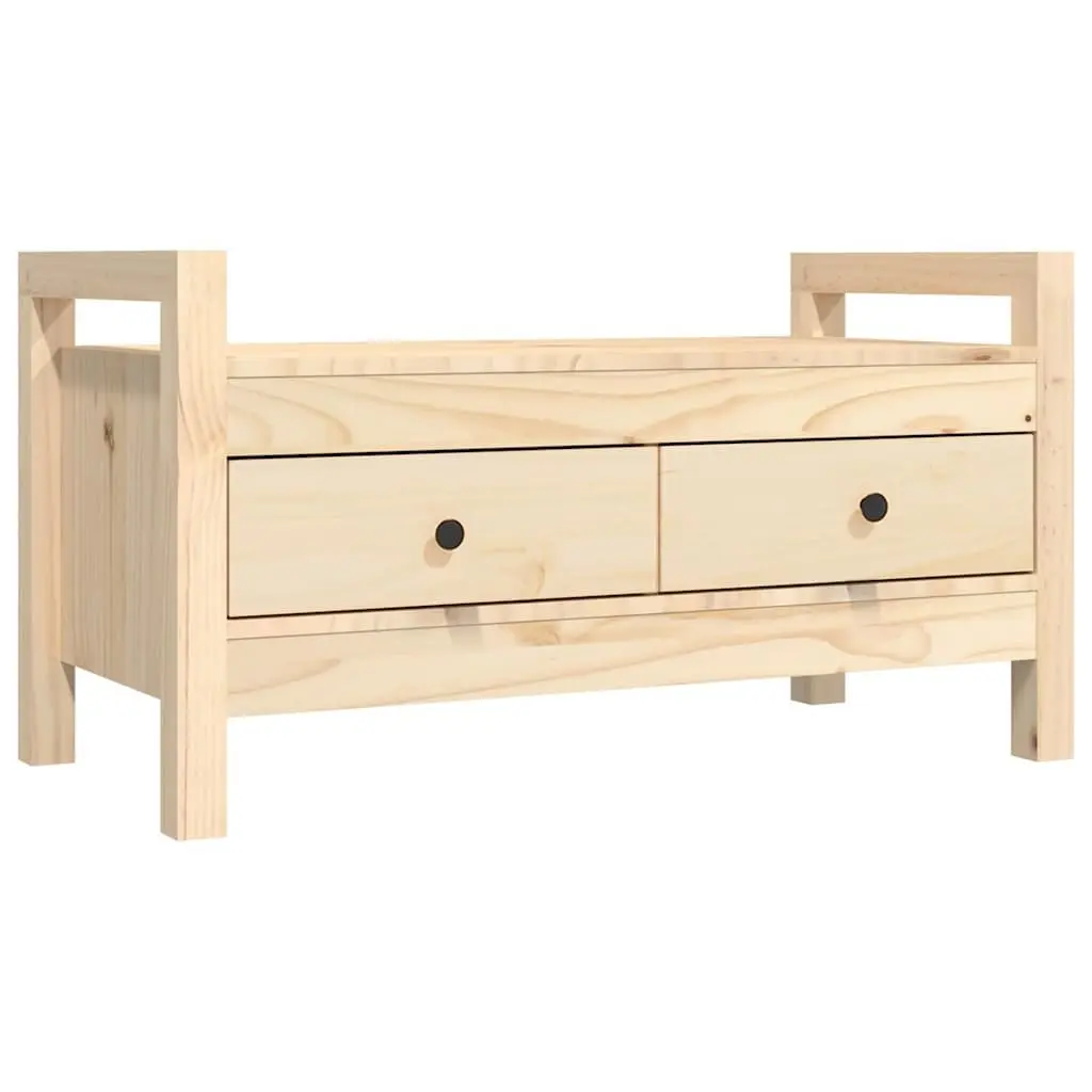 Hall Bench Brown Solid Wood Pine 2 Storage Drawers Entryway Furniture