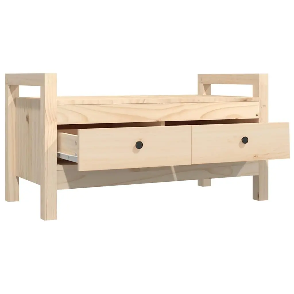 Hall Bench Brown Solid Wood Pine 2 Storage Drawers Entryway Furniture