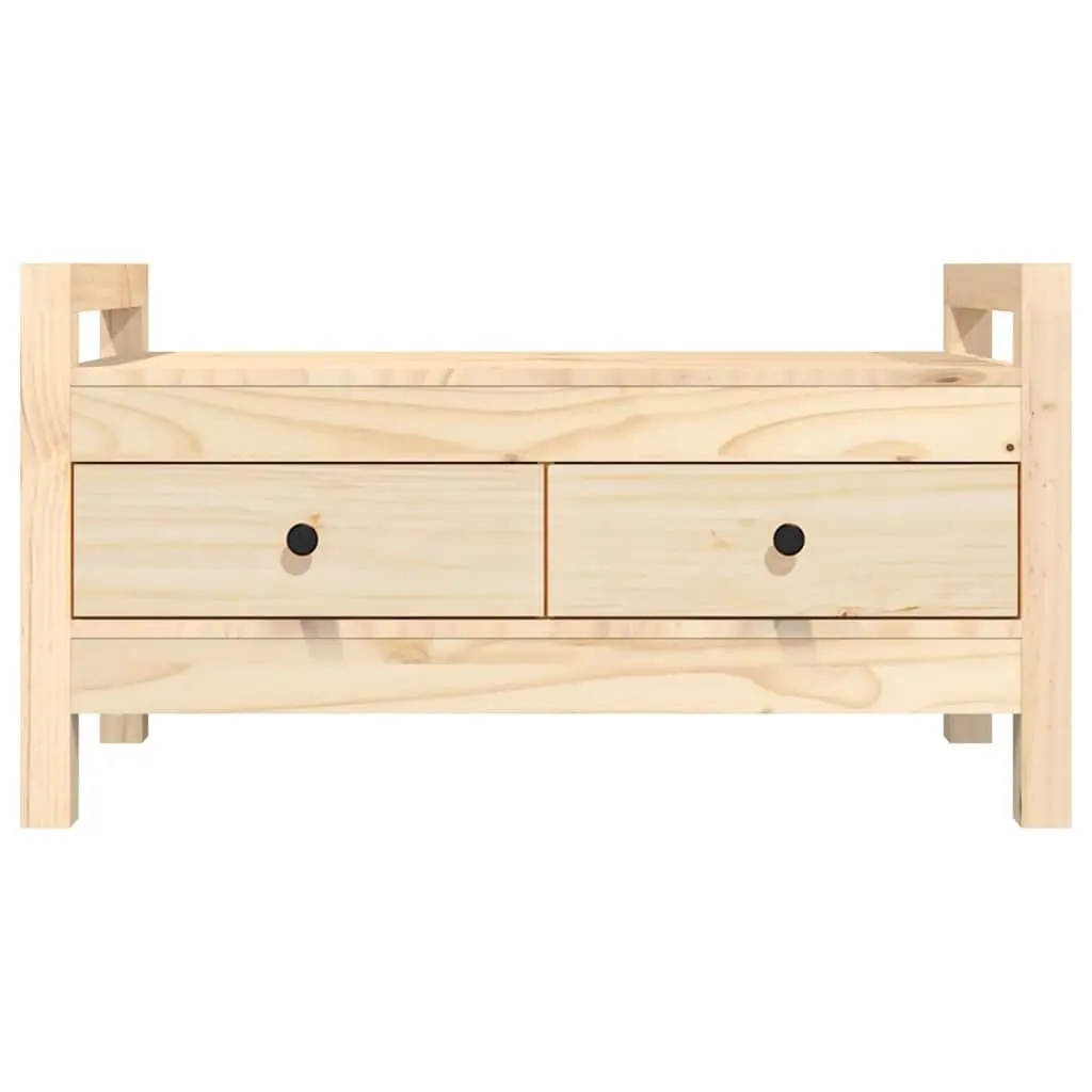 Hall Bench Brown Solid Wood Pine 2 Storage Drawers Entryway Furniture