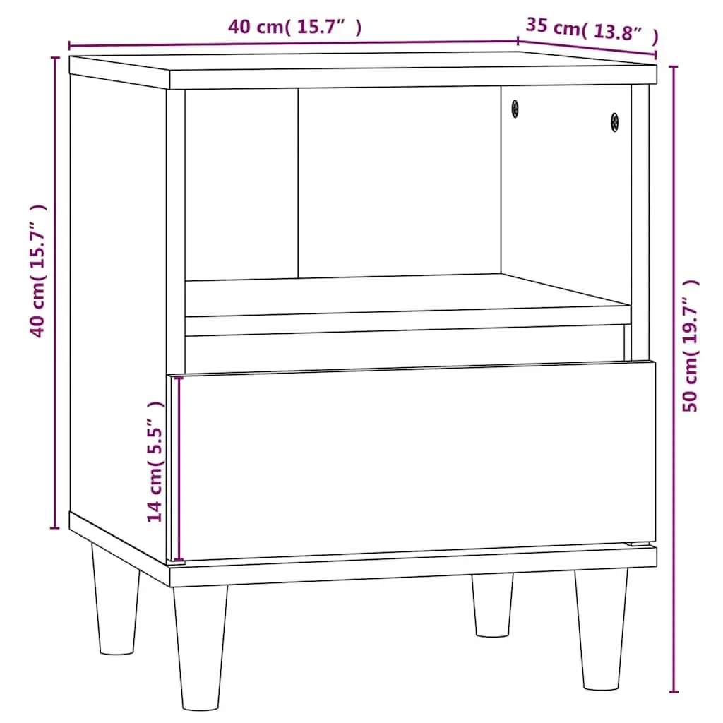 Bedside Table White Engineered Wood 40x35x50cm Drawer Storage Nightstand
