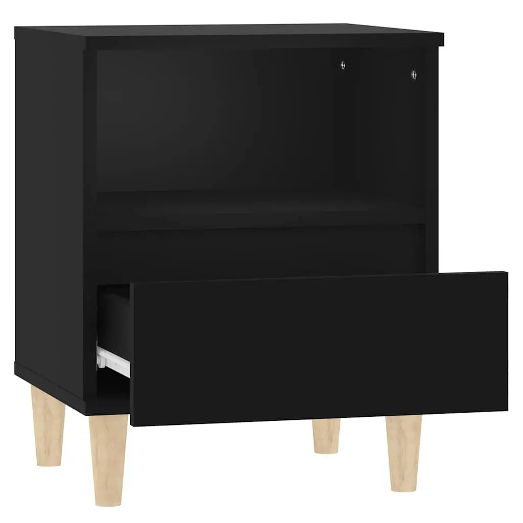 Black Nightstand Engineered Wood Storage Cabinet with Drawer and Compartment for Organised Bedroom Use