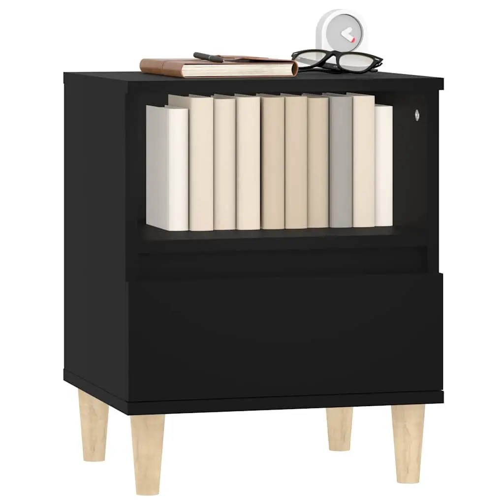 Black Nightstand Engineered Wood Storage Cabinet with Drawer and Compartment for Organised Bedroom Use