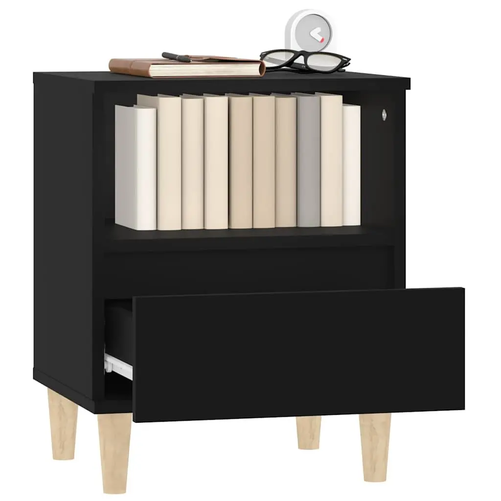 Black Nightstand Engineered Wood Storage Cabinet with Drawer and Compartment for Organised Bedroom Use