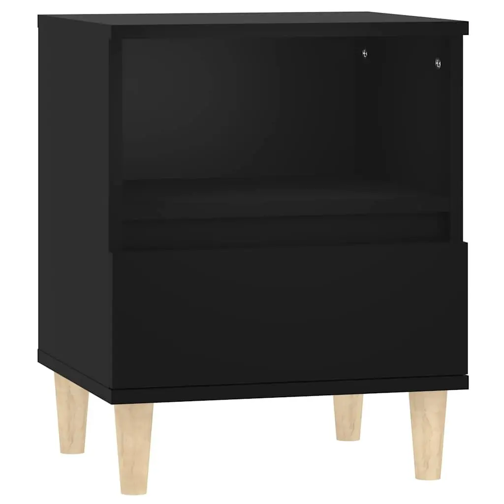 Bedside Cabinet Black 2 Piece Storage Drawer Wooden Legs Nightstand