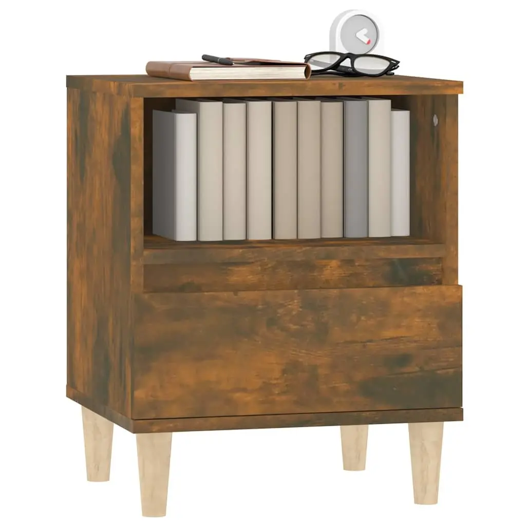 Bedside Table Brown Engineered Wood Storage Drawer Wooden Legs 40x35x50 cm