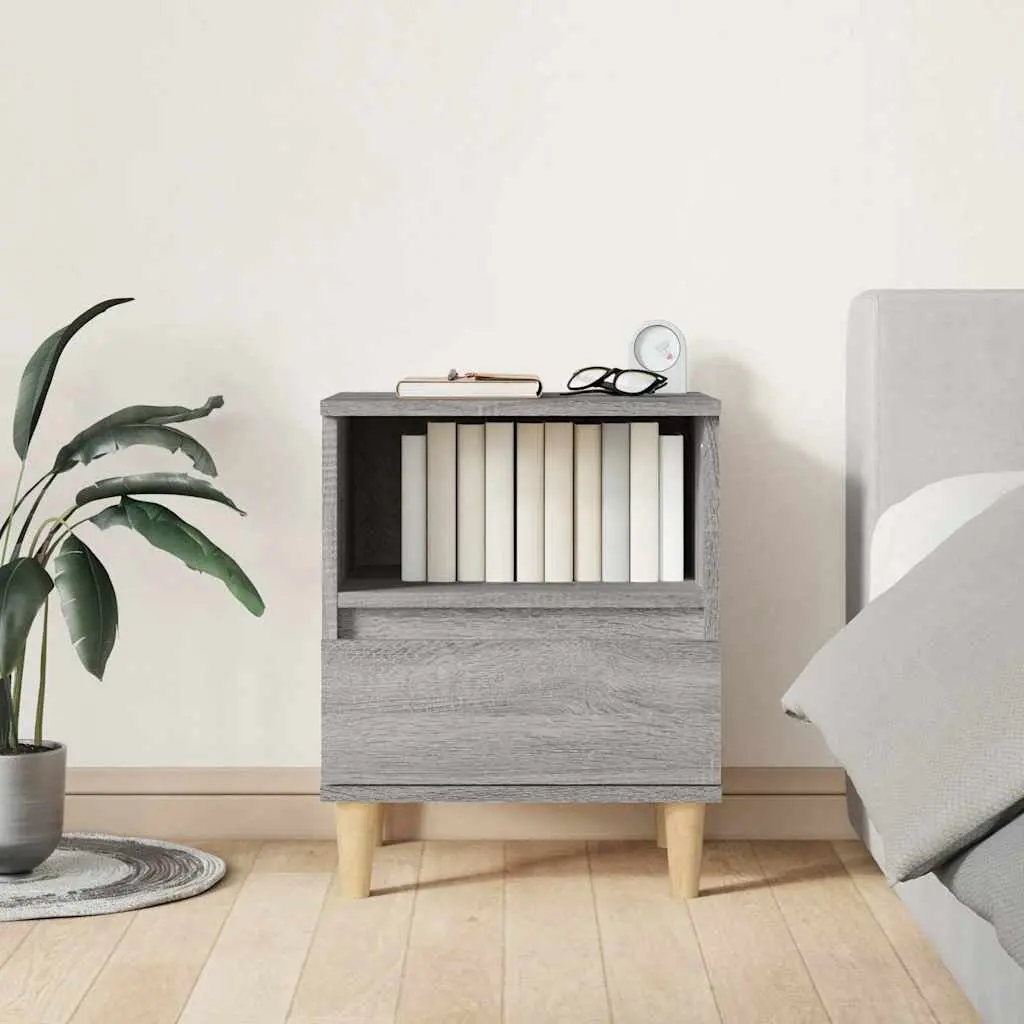 Bedside Cabinets Grey 40x35x50 cm Storage Compartment Drawer 2 Piece