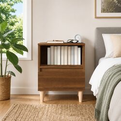 Compact Nightstand with Storage Options in Brown Oak
