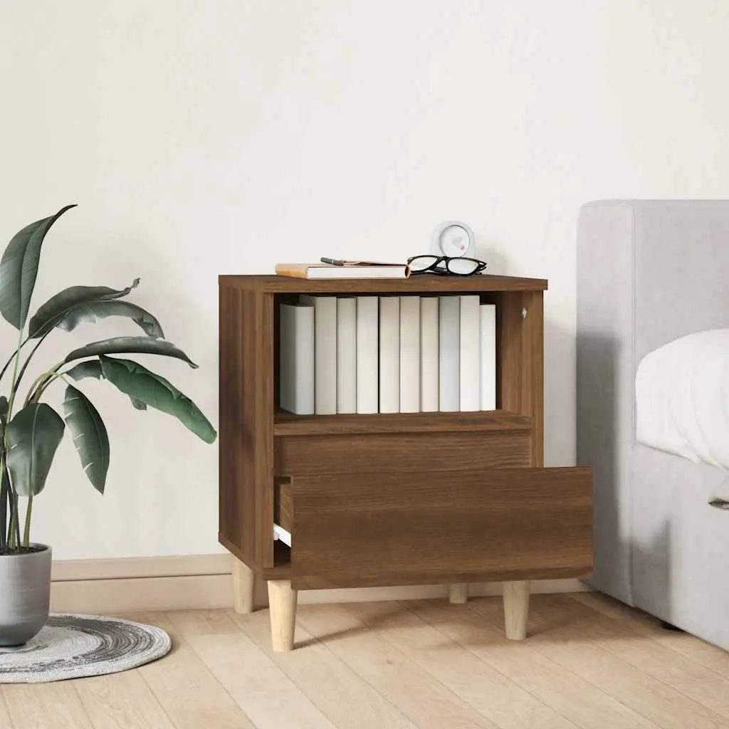 Bedside Cabinet Brown Oak Engineered Wood Wooden Legs Drawer Compartment
