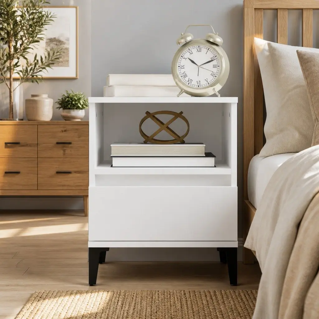 White Bedside Cabinet with Drawer 40x35x50cm
