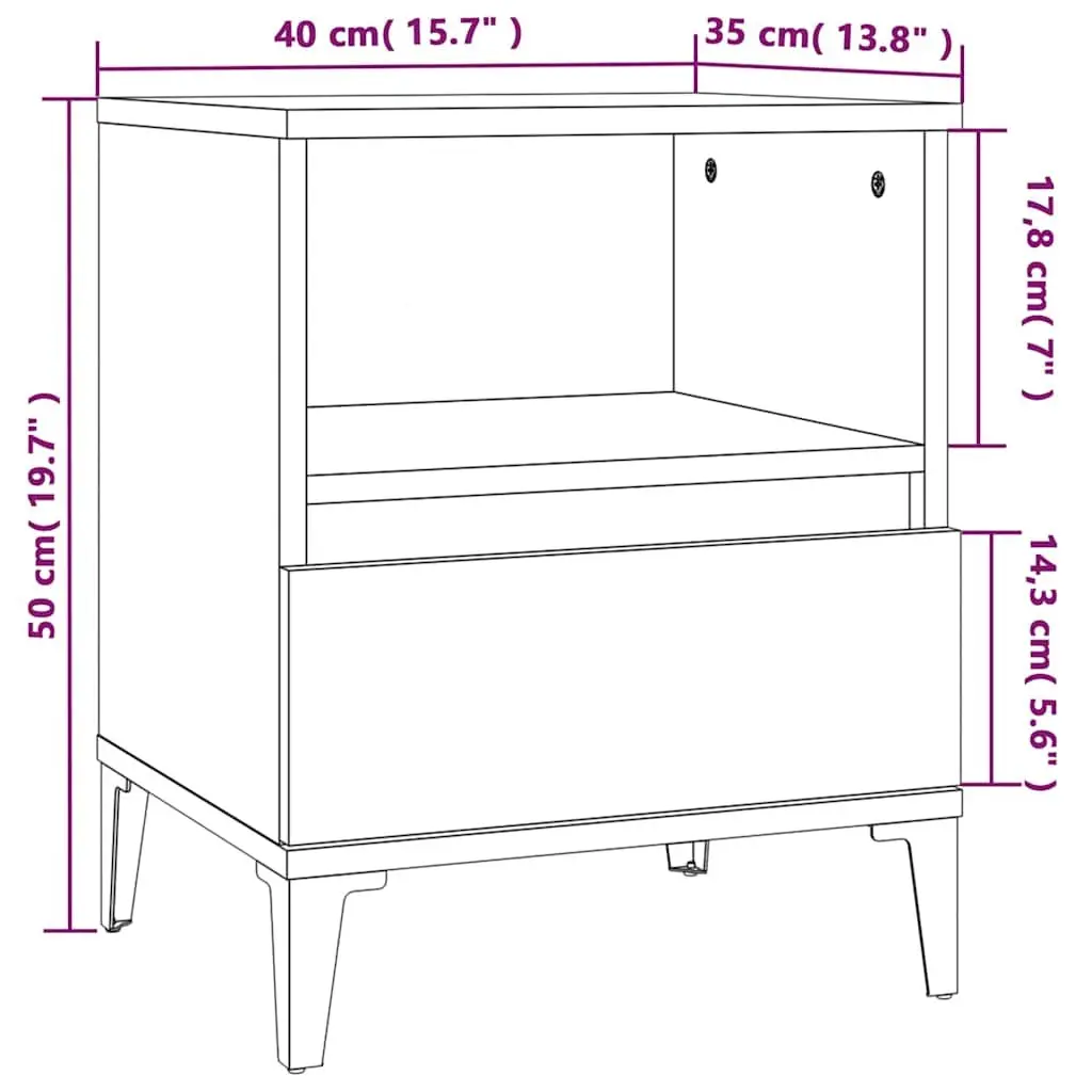 White Bedside Cabinet with Drawer 40x35x50cm