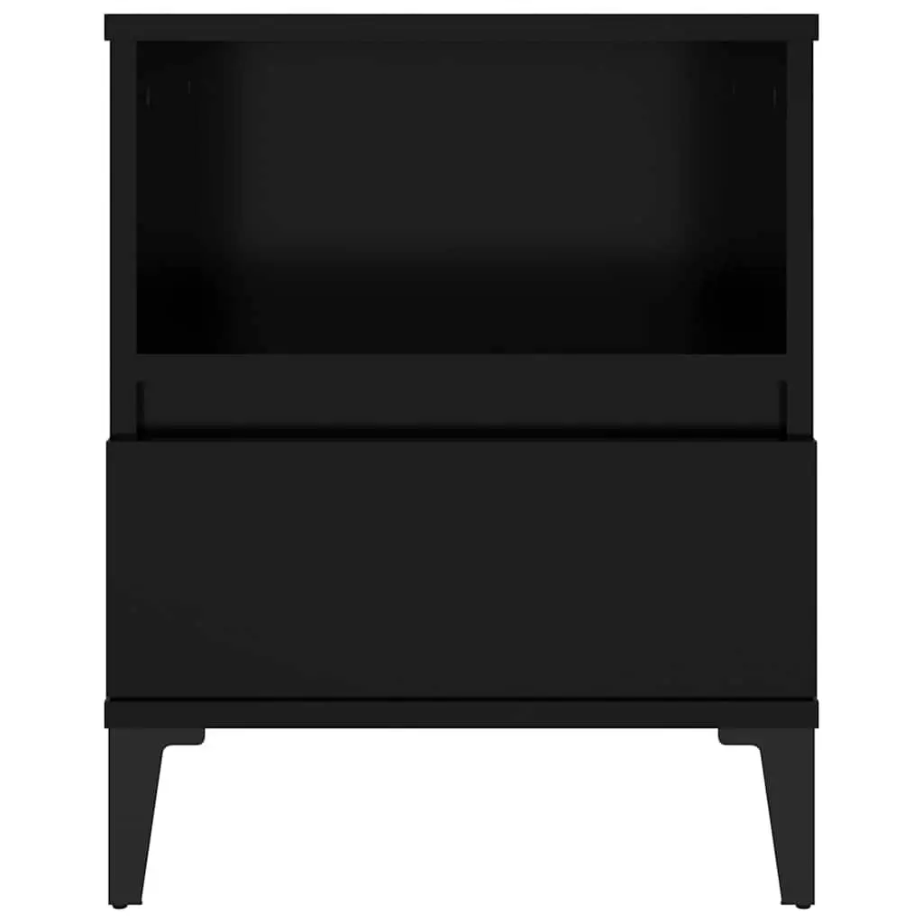 Bedside Table Black Engineered Wood 1 Compartment 1 Drawer Metal Feet