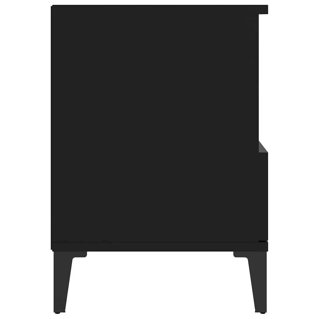 Bedside Table Black Engineered Wood 1 Compartment 1 Drawer Metal Feet