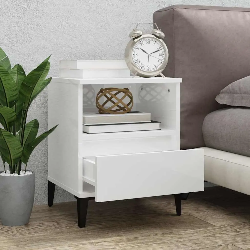 Bedside Table White High Gloss 40 x 35 x 50 cm Engineered Wood with Drawer and Compartment