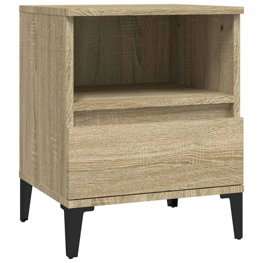 Brown Bedside Table Engineered Wood Drawer Storage Compartment Metal Legs 40x35x50cm
