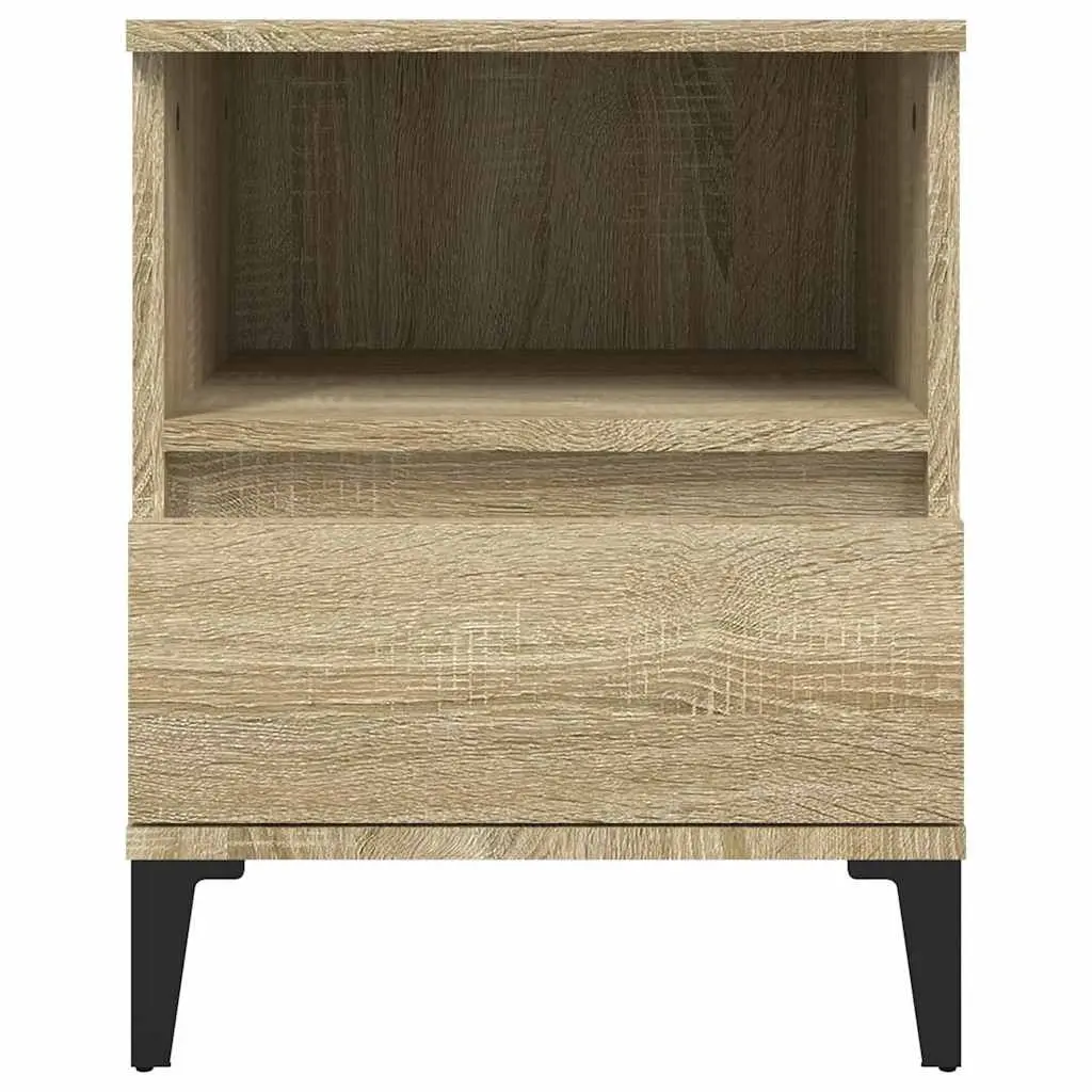 Brown Bedside Table Engineered Wood Drawer Storage Compartment Metal Legs 40x35x50cm