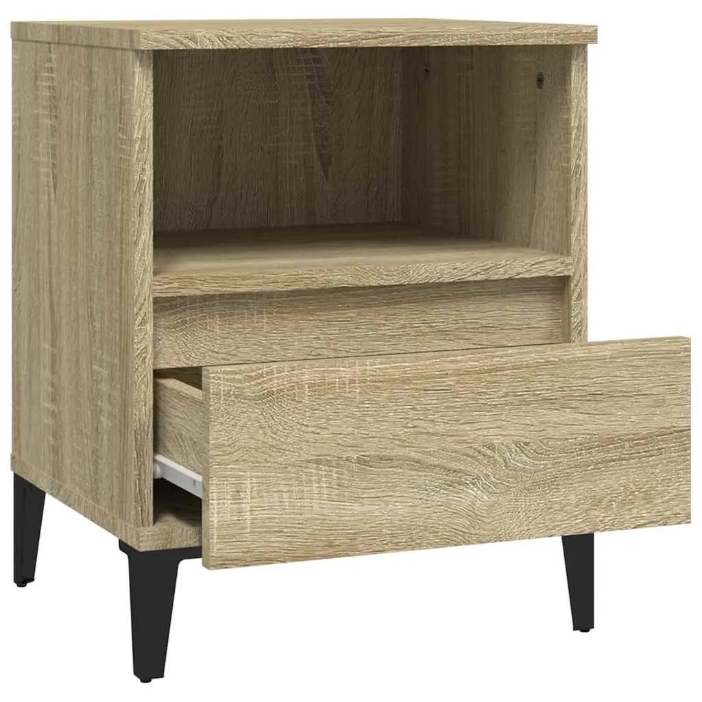 Brown Bedside Table Engineered Wood Drawer Storage Compartment Metal Legs 40x35x50cm