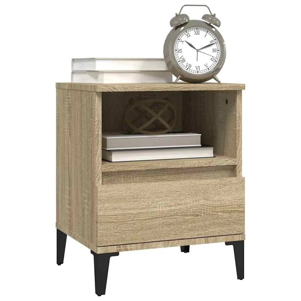 Brown Bedside Table Engineered Wood Drawer Storage Compartment Metal Legs 40x35x50cm