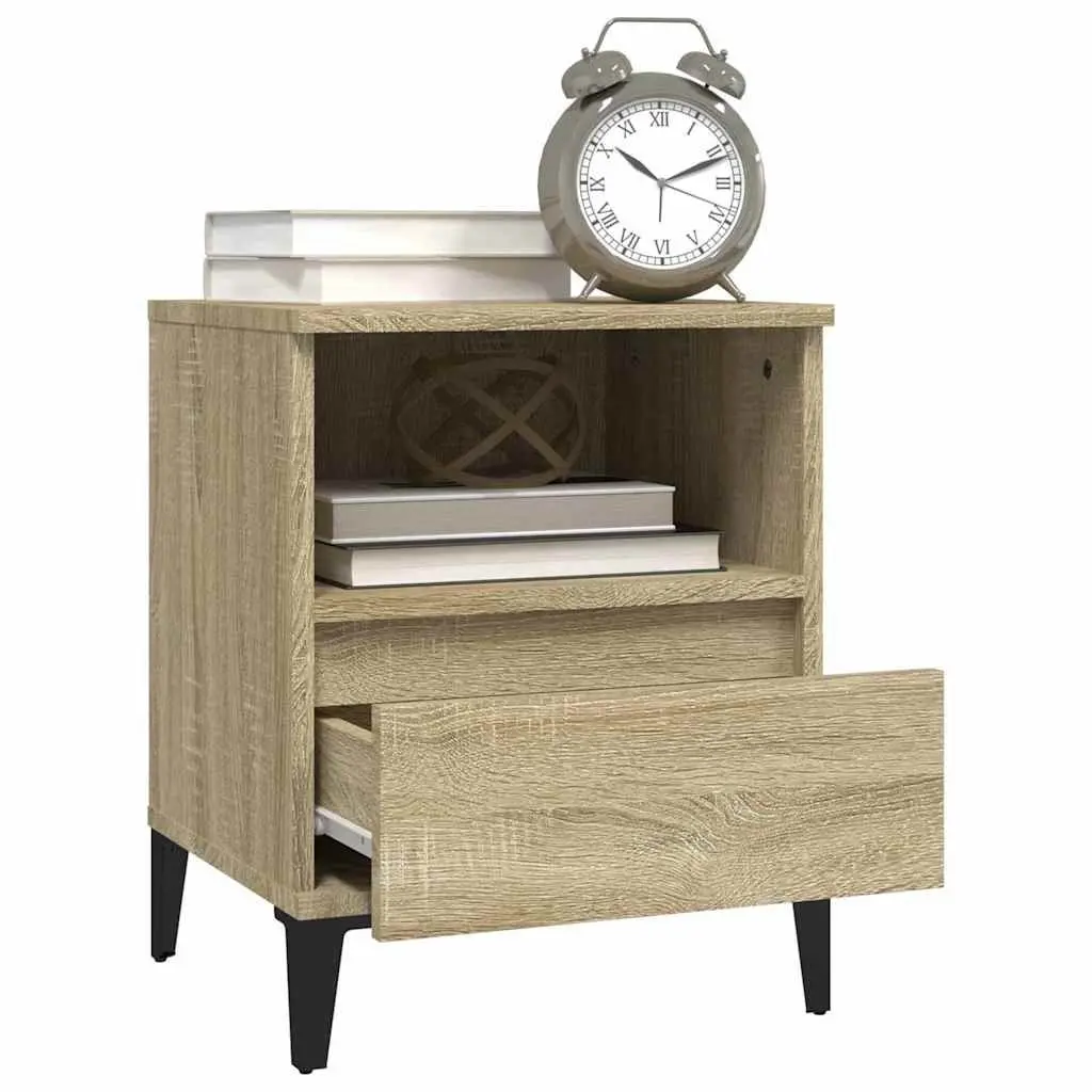 Brown Bedside Table Engineered Wood Drawer Storage Compartment Metal Legs 40x35x50cm