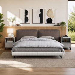 Bedside Cabinets 2 pcs Grey Engineered Wood Storage Nightstand with Drawer