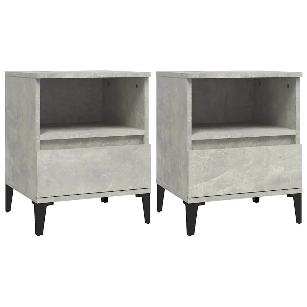 Bedside Cabinets Grey 40 x 35 x 50 cm Engineered Wood Storage Nightstand with Drawer Set of 2