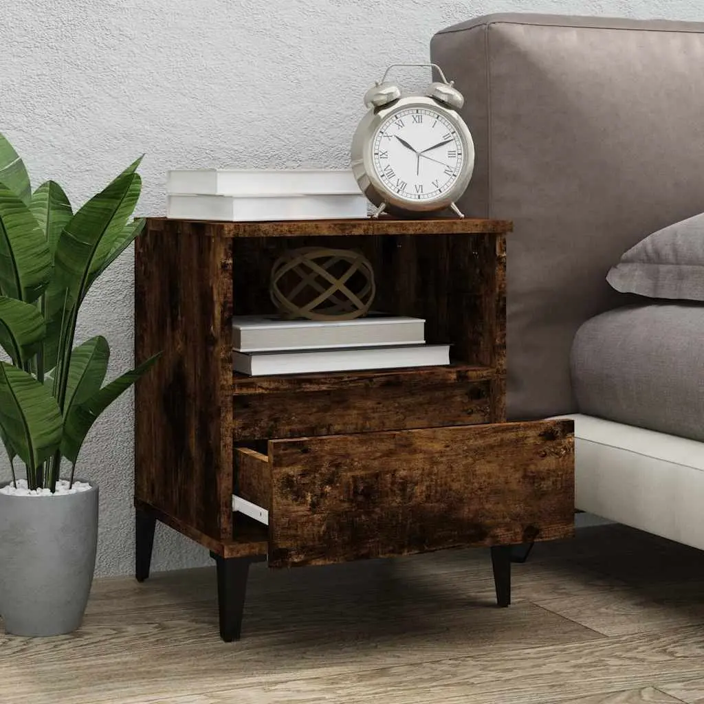 Bedside Cabinet Smoked Oak Brown 40x35x50 cm Storage Drawer Organiser