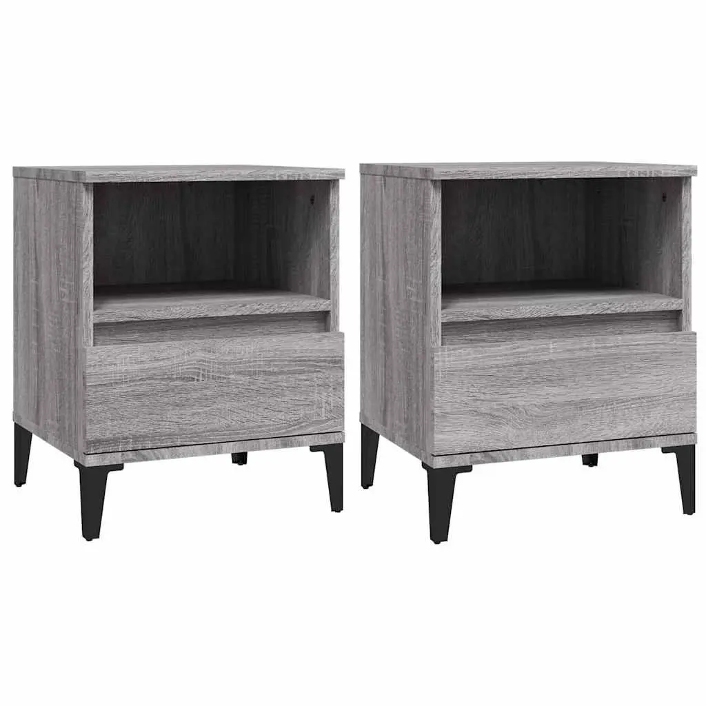 Bedside Cabinets Grey 40x35x50cm Storage Organiser Drawer Compartment 2 Pieces
