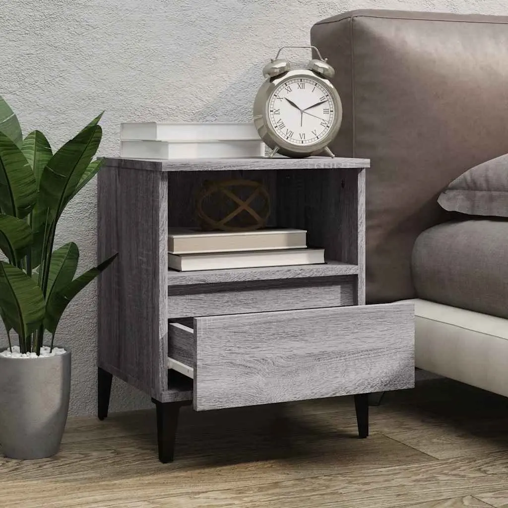 Bedside Cabinets Grey 40x35x50cm Storage Organiser Drawer Compartment 2 Pieces