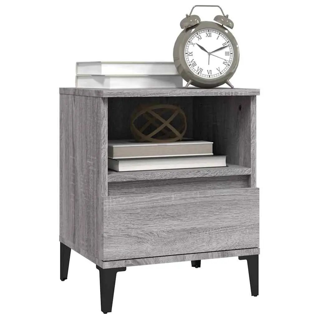 Bedside Cabinets Grey 40x35x50cm Storage Organiser Drawer Compartment 2 Pieces