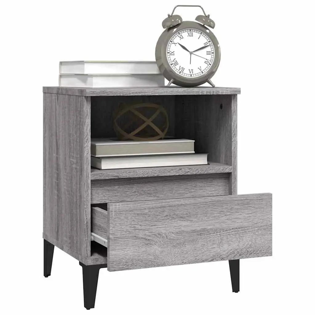 Bedside Cabinets Grey 40x35x50cm Storage Organiser Drawer Compartment 2 Pieces