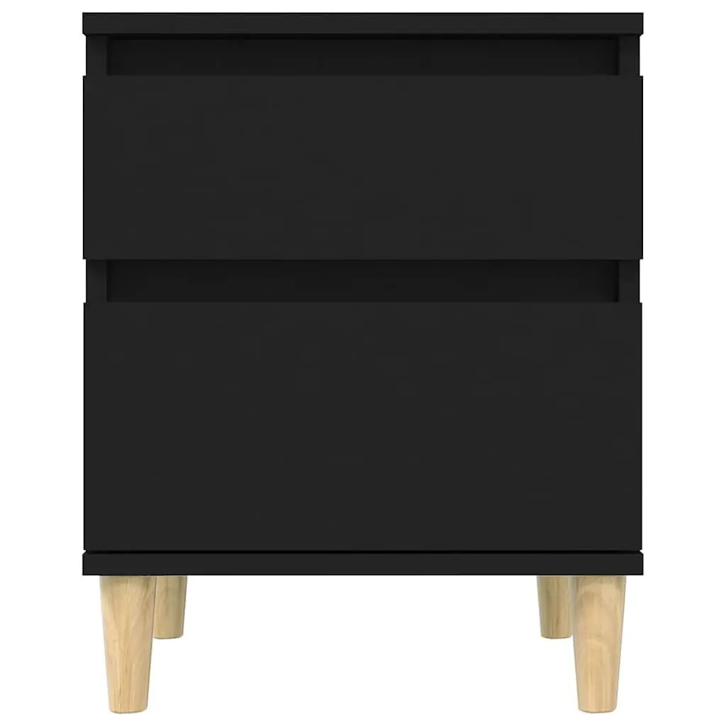 Bedside Table Black Engineered Wood Compact Storage Nightstand