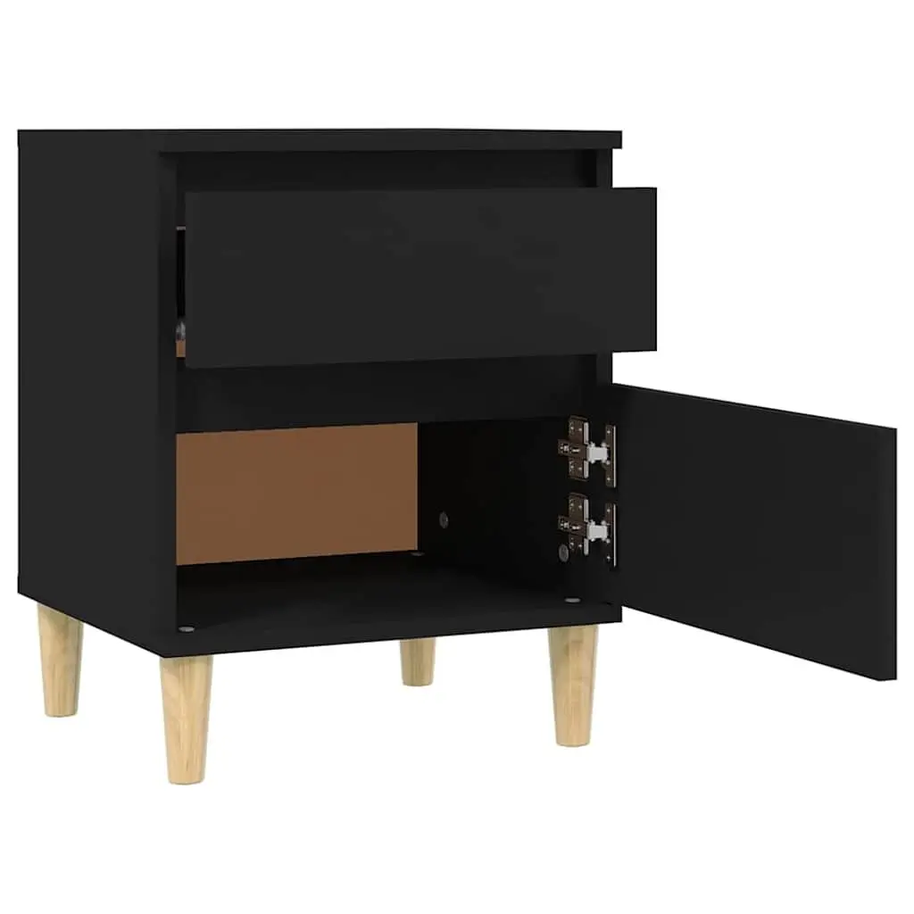 Bedside Table Black Engineered Wood Compact Storage Nightstand