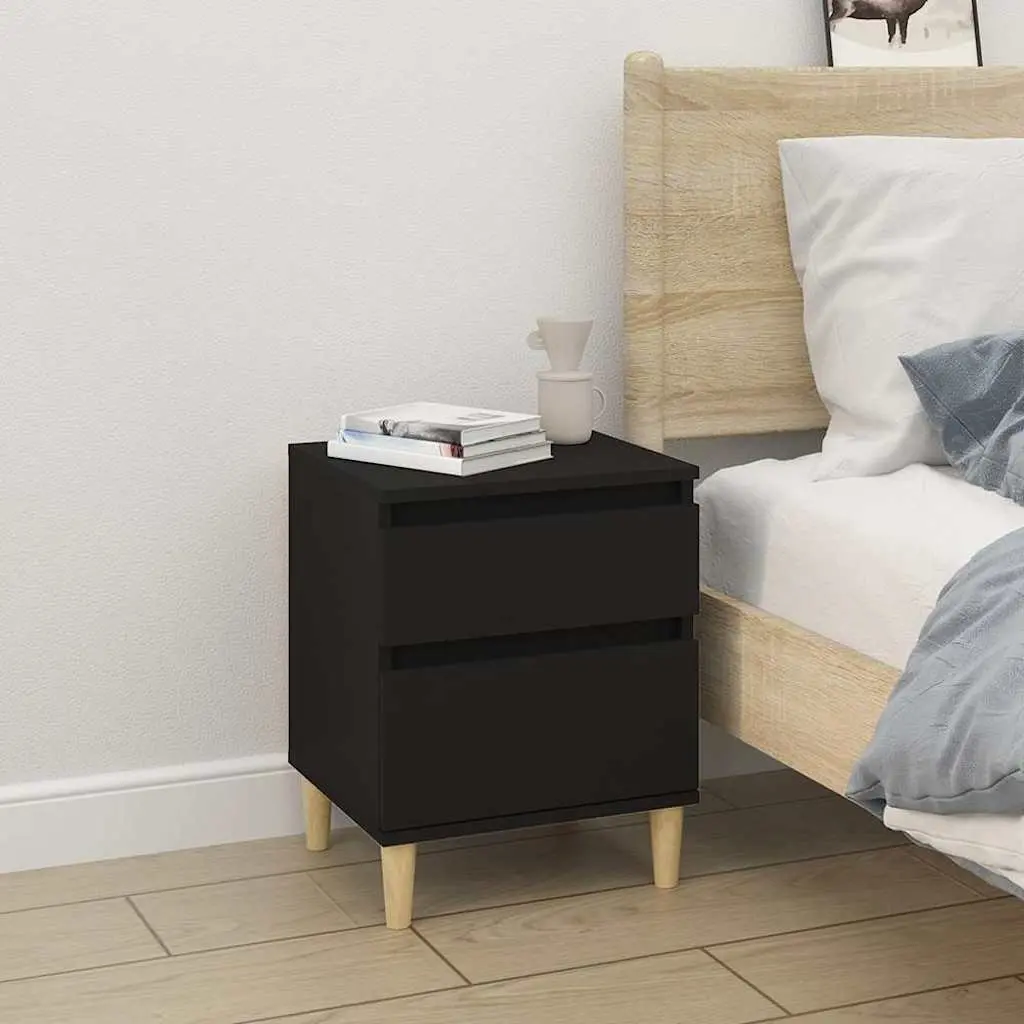 Bedside Cabinets Black 2 Piece Storage Nightstand Side Table