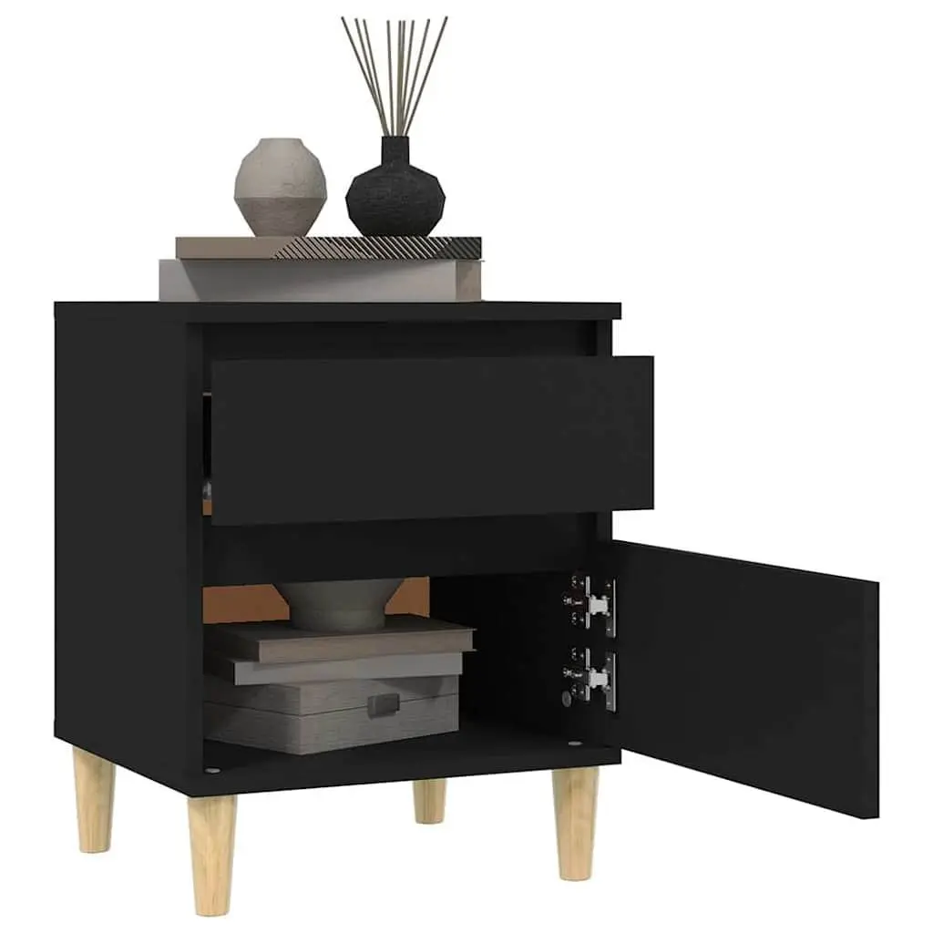 Bedside Cabinets Black 2 Piece Storage Nightstand Side Table
